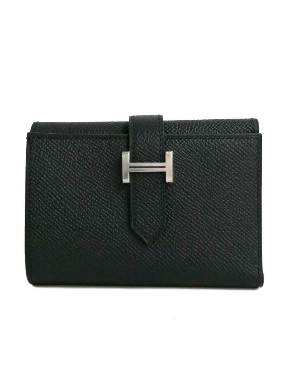 Hermes Bearn Convenience Epsom Black Silver Trifold Wallet